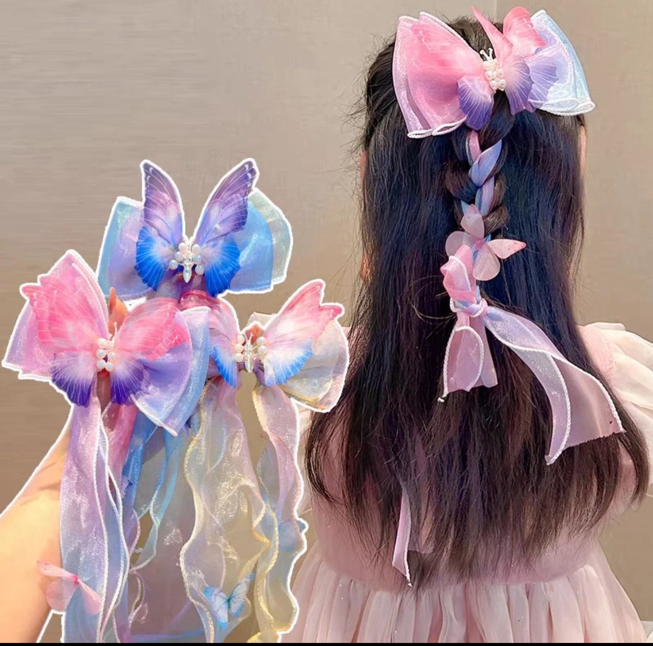 ￼Korean Bow Mesh Ribbon Hair Clip Children Girls Sweet Cute Hair Clip Hair Accessories 5pcs