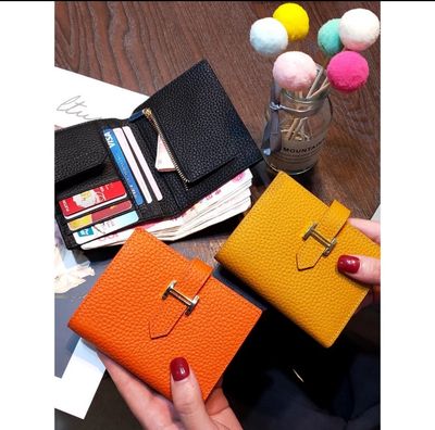 ￼Men&#39;s and Women&#39;s Genuine Leather Wallet with Litchi Pattern Ultrafine RFID Short Design Small Wallet Women&#39;s Wallet Card Handheld Storage Bag (No Logo) 3pcs