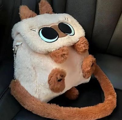 ￼GLORYSUNY Plush Cartoon Cat Doll Backpack, Large Capacity Soft Simplicity Large Capacity Campus Bag, Plush Resistant To Dirt Washable Cover Diagonal Span Bag