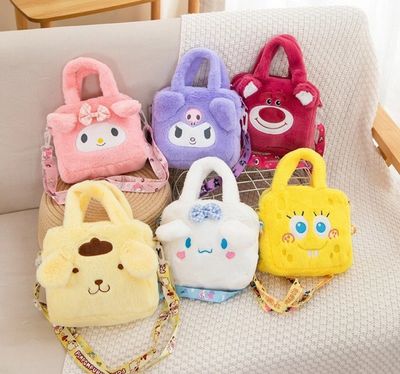 ￼Sanrio Plush Bag Kuromi Melody Cartoon Anime Portable Handbag Crossbody Cosmetic Kawaii Storage Bag Women Girls Gift 2pcs