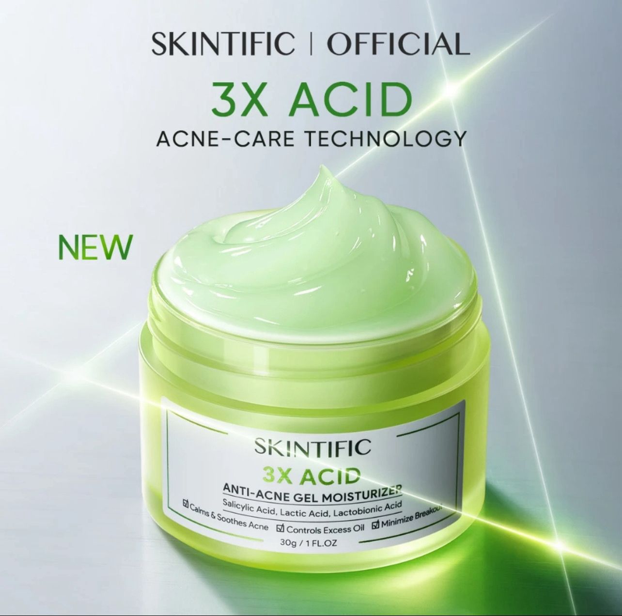 ￼[New Launch] SKINTIFIC 3X ACID ANTI-ACNE GEL MOISTURIZER Moisturiser Cream 30g