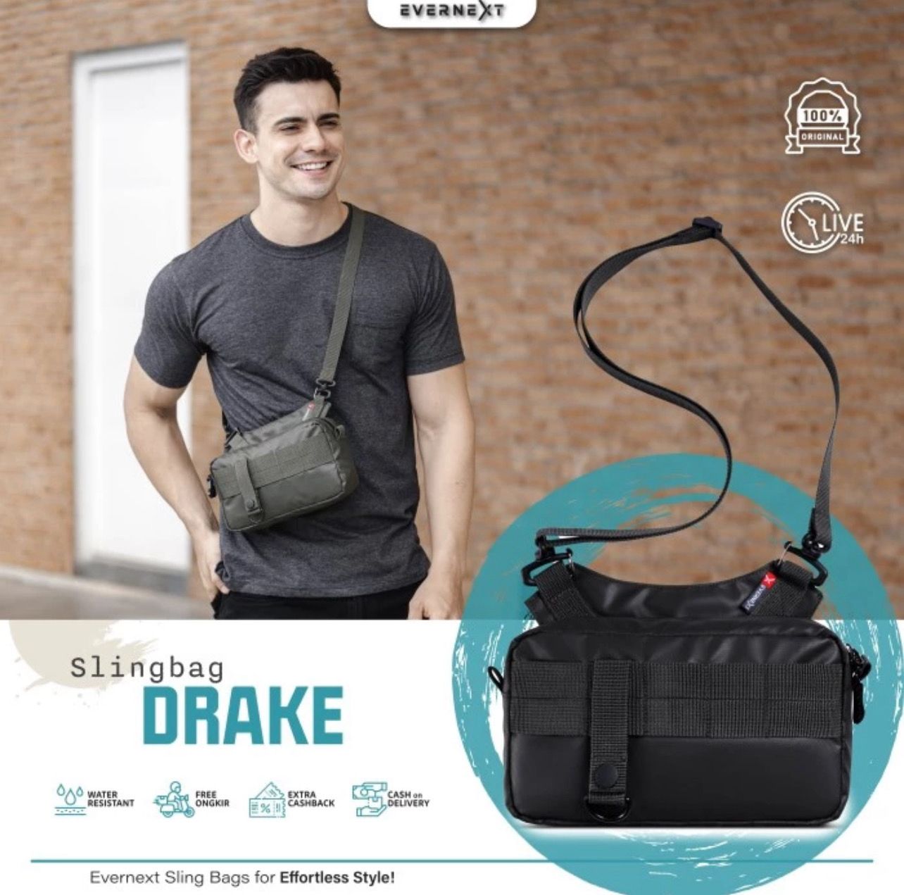 Tokopedia - Tas Selempang Pria Anti Air Sling Bag Drake Waterproof Anti Sobek