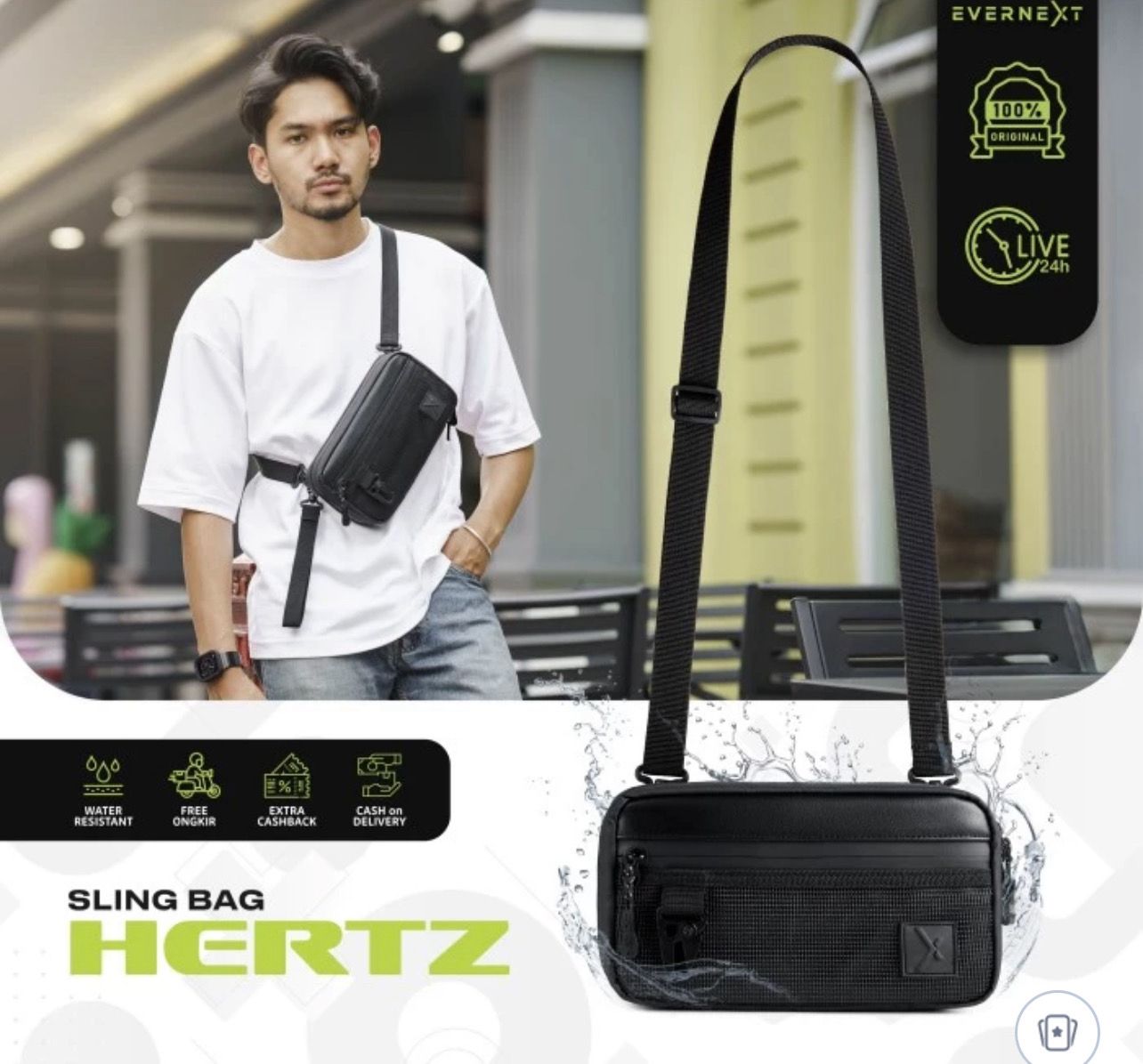 Tokopedia - Tas Selempang Kulit Pria Anti Air Sling Bag Waterproof Hertz Pria