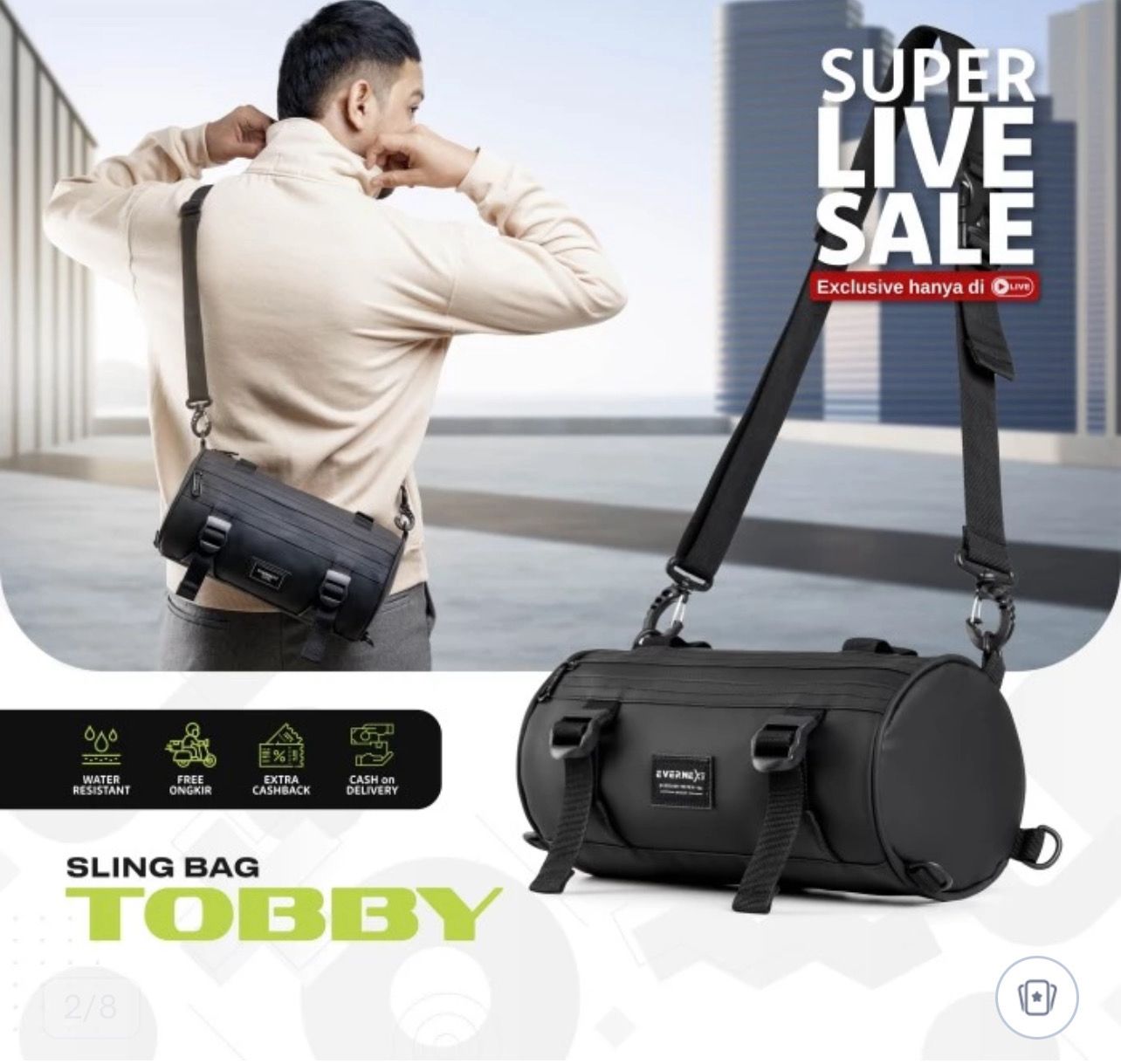 Tokopedia - Tas Selempang Pria Waterproof Sling Bag Pria Anti Air Tas Riding Tobby