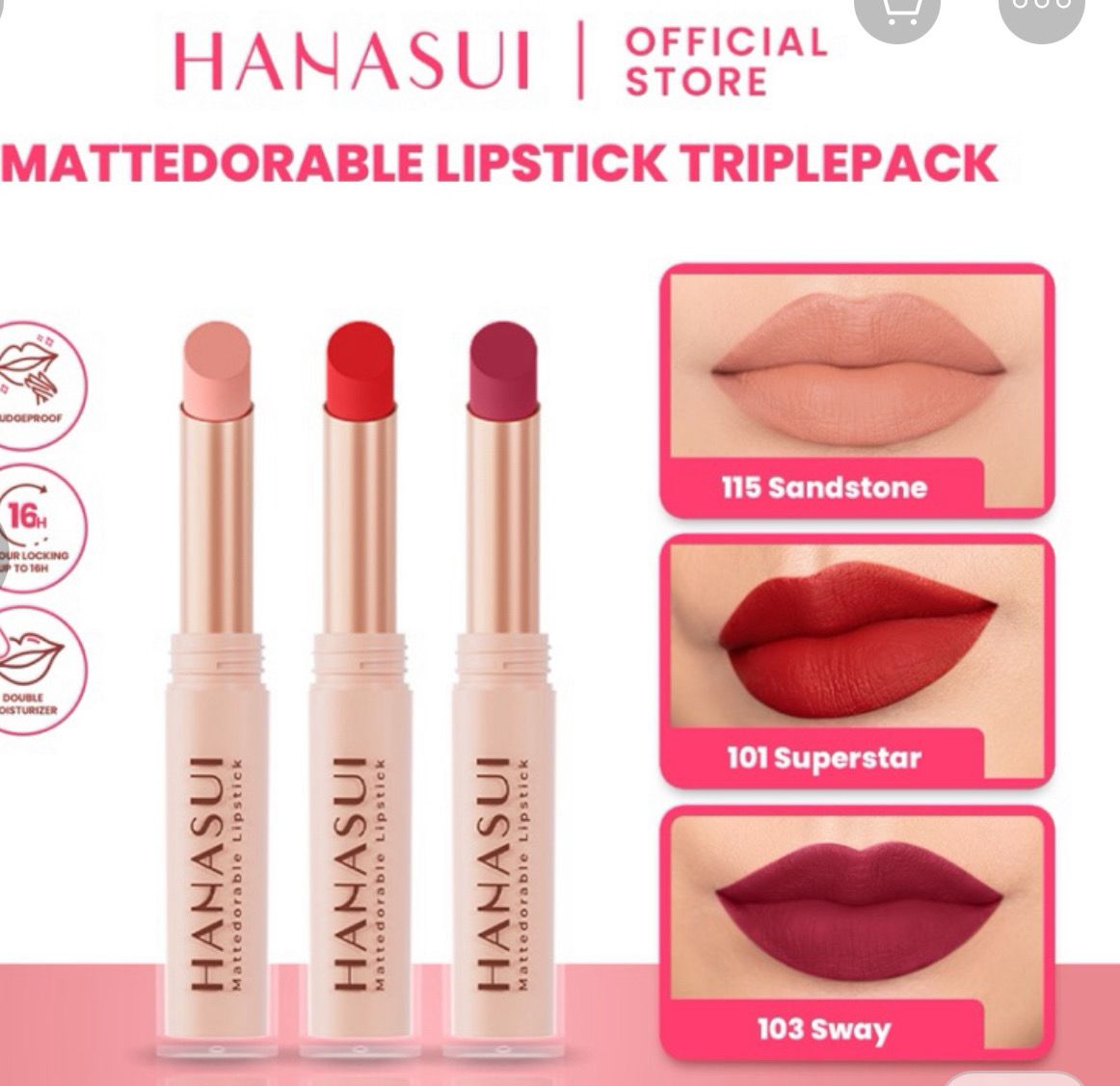 Tokopedia - Hanasui Mattedorable Lipstick 101 Superstar 2Gr  - 2Pcs