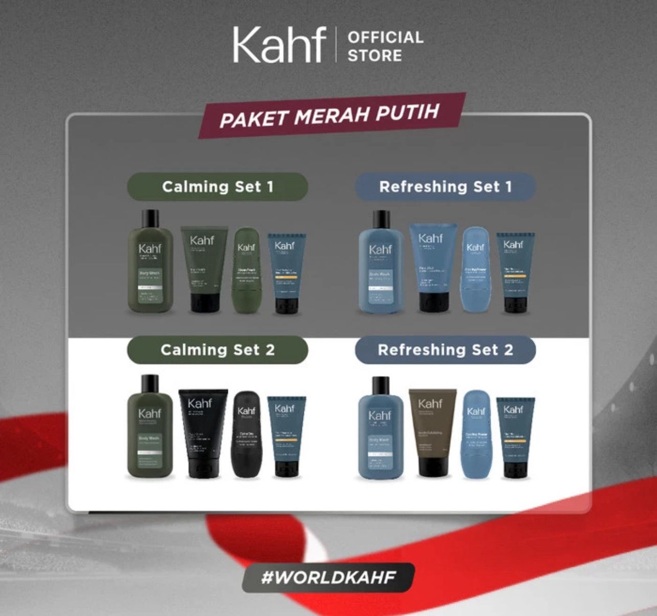 Kahf Paket Merah Putih Isi 4- Face Wash,Body Wash,Sunscreen,Deodorant - Calming Set 1
