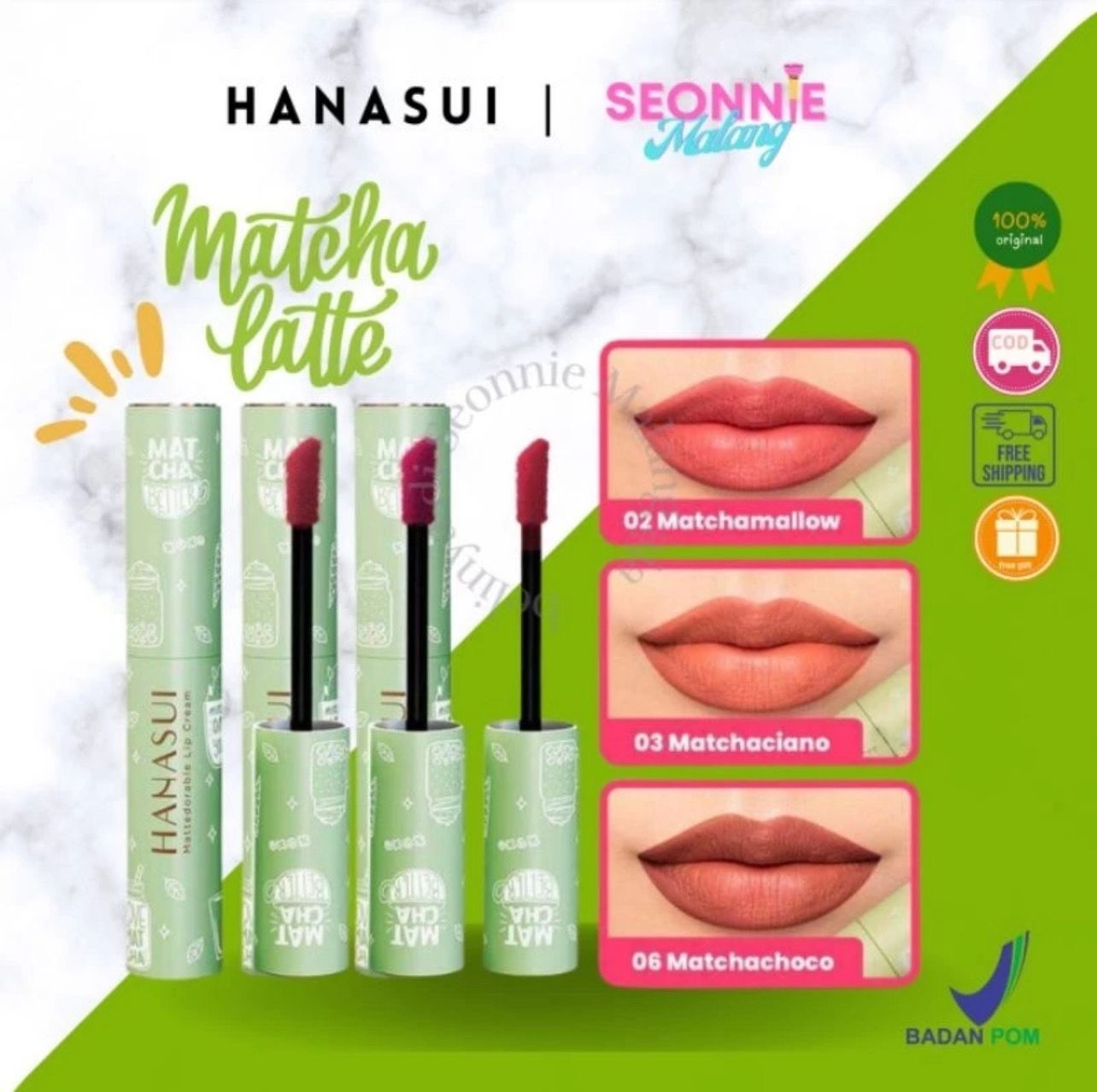 ￼Hanasui Mattedorable Lip Cream Matcha Latte Edition (1pcs $10/2 $16/3pcs $21)ubah kuantiti jika beli dari 1 untuk menukar harga
