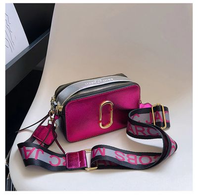 ￼Cross-border Hot-Selling Female Bag 2024 New Style Contrast Color Small Square Bag Shoulder Messenger Bag Camera Bag Wide Shoulder Strap Female