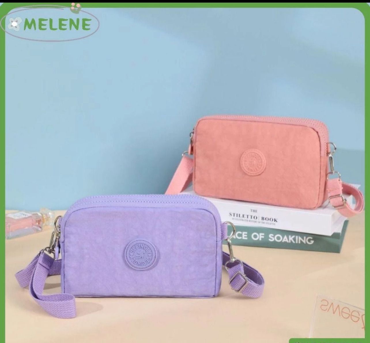 ￼MELENE Crossbody Bag, Waterproof Wear-resistant Mobile Phone Bag, Simple Style Solid Color Canvas Nylon Credit Card Holder Male Female