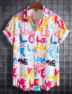 Manfinity RSRT Men&#39;s Short Sleeve Letter Printed Shirt (Irregular Cut)