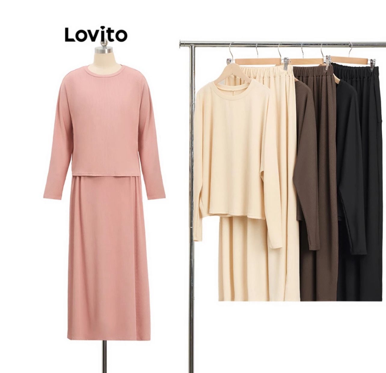 ￼Lovito Modest Plain Free Size Women Muslim Set for Women LBM11885 Lovito Set Wanita Muslim Free Size Polos Sederhana untuk Wanita LBM11885
