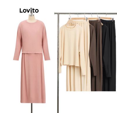 ￼Lovito Modest Plain Free Size Women Muslim Set for Women LBM11885 Lovito Set Wanita Muslim Free Size Polos Sederhana untuk Wanita LBM11885
