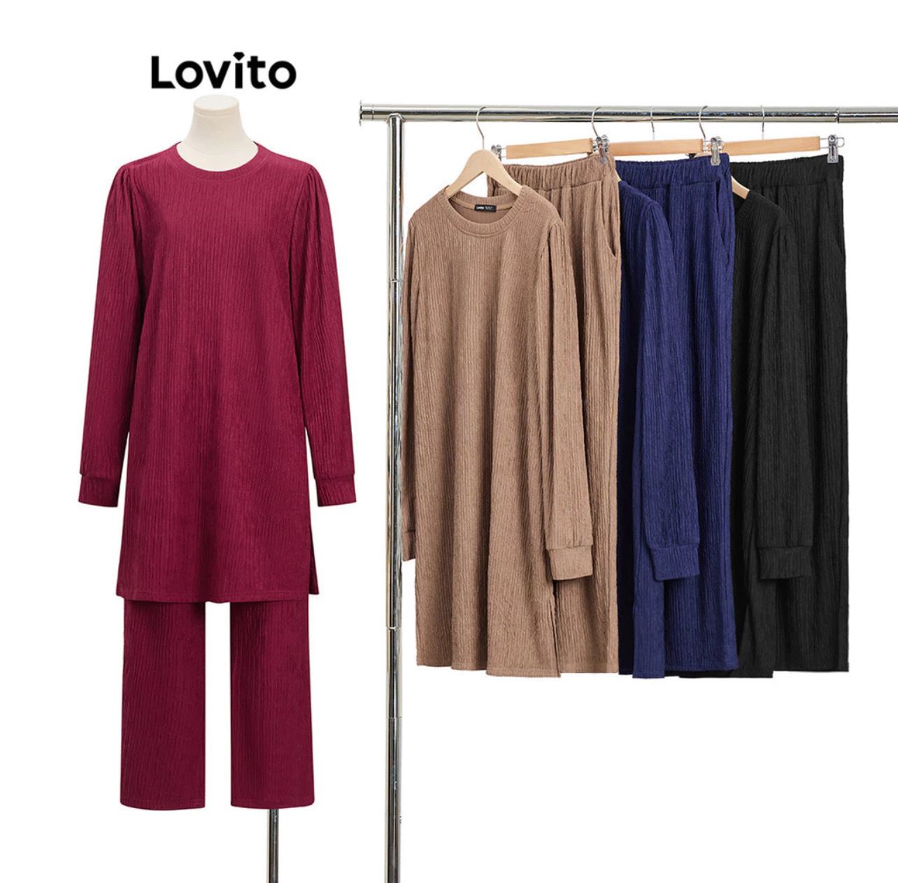 ￼Lovito Modest Plain Split Basic Women Muslim Set for Women LBM11811 Lovito Set Wanita Muslim Basic Belahan Polos Sederhana untuk Wanita LBM11811