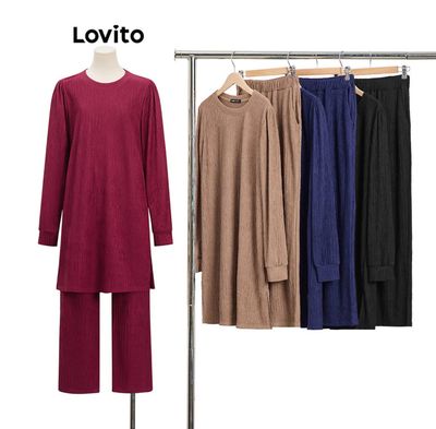 ￼Lovito Modest Plain Split Basic Women Muslim Set for Women LBM11811 Lovito Set Wanita Muslim Basic Belahan Polos Sederhana untuk Wanita LBM11811