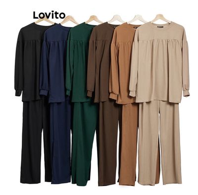 ￼Lovito Modest Plain Plicated Women Muslim Set for Women L87ED873 Lovito Set Muslim Wanita Plicated Polos Sederhana untuk Wanita L87ED873