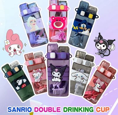 ￼Sanrio 520ml Kawaii Melody Kuromi Cartoon Tritan Straw Cup with Strap Water Bottle Transparent Drinkware Cup Cawan air