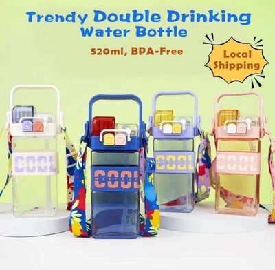 ￼Children&#39;s water cup primary school student double drinking cup high aesthetic season water bottle straight drinking cup