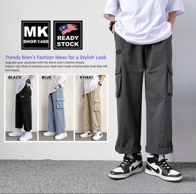 ￼MKSHOP Cargo Pants Men Multi Pocket Fashionable Loose Long Pant men Sport Straight pants men seluar Kargo Lelaki (635)