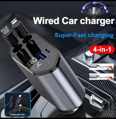 ￼120W Wired Car charger Type C L Cable Telescopic line USB Car Charger Quick Charger Adjustable Direction Aluminium Alloy Adapter For iPhone Huawei