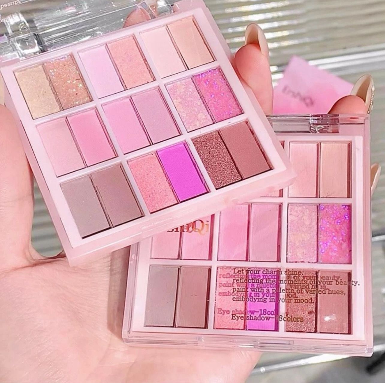 ￼18 Colors Platter Eyeshadow Palette Matte Pearlescent Summer Sweetheart Pink Purple Suitable For Festival Valentine&#39;s Day Halloween 3pcs