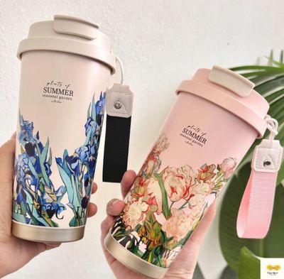 ￼⚡500ml Flowers Thermos Cup Coffee Cup Tumbler Cup Vacuum Water Bottle 304 Stainless Steel Large Capacity Water Bottle Portable For Girl Thermal Mug Leakproof Flasks Tumbler Tahan Sejuk