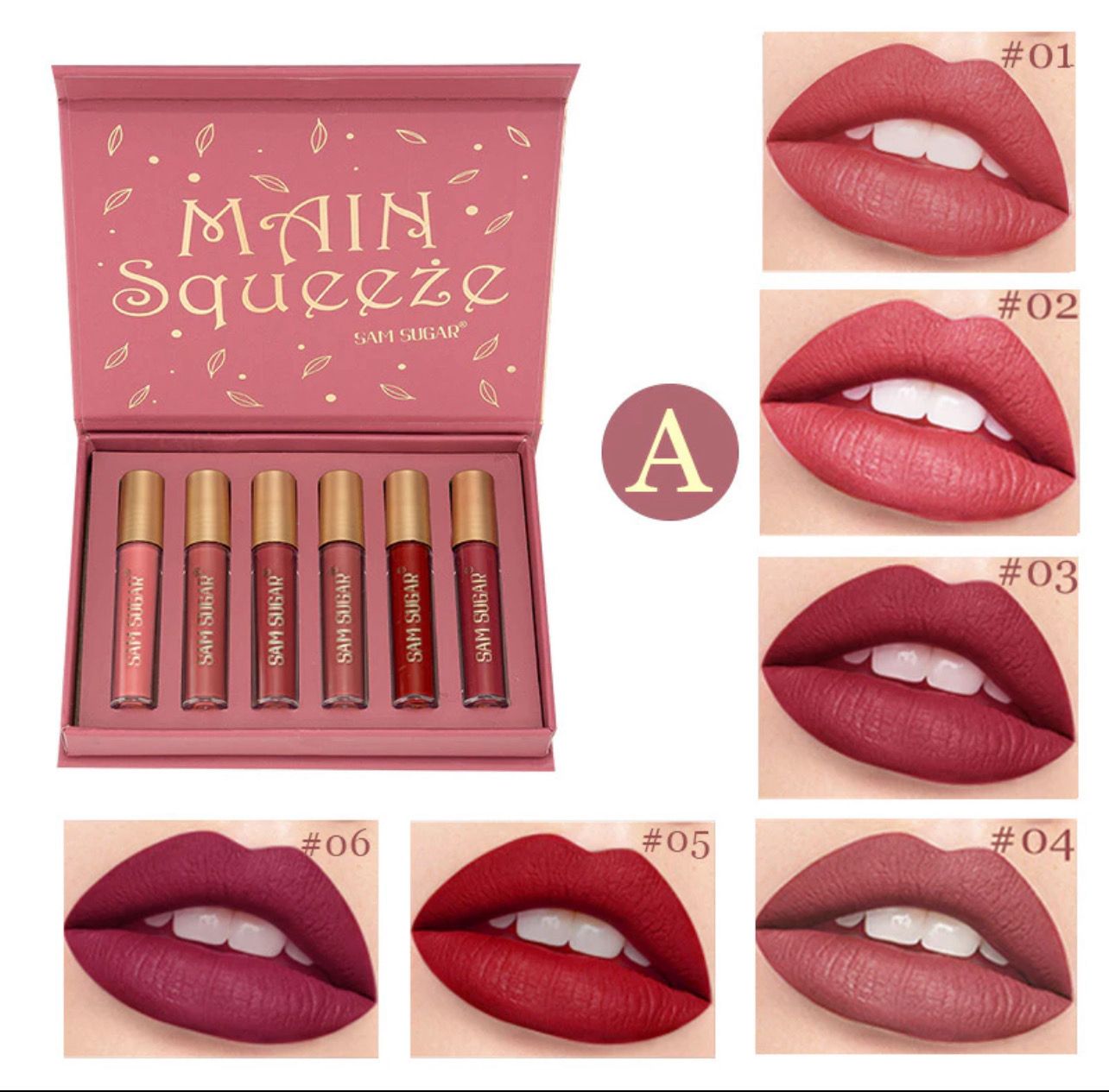 ￼Sam SUGAR 6 Lip Gloss Gift Box Set Matte Velvet Easy-to-Color Liquid Lipstick 2set