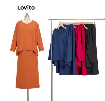 ￼Lovito Modest Plain Pocket Sets for Women LB9ED833 Lovito Set Saku Polos Sederhana untuk Wanita LB9ED833