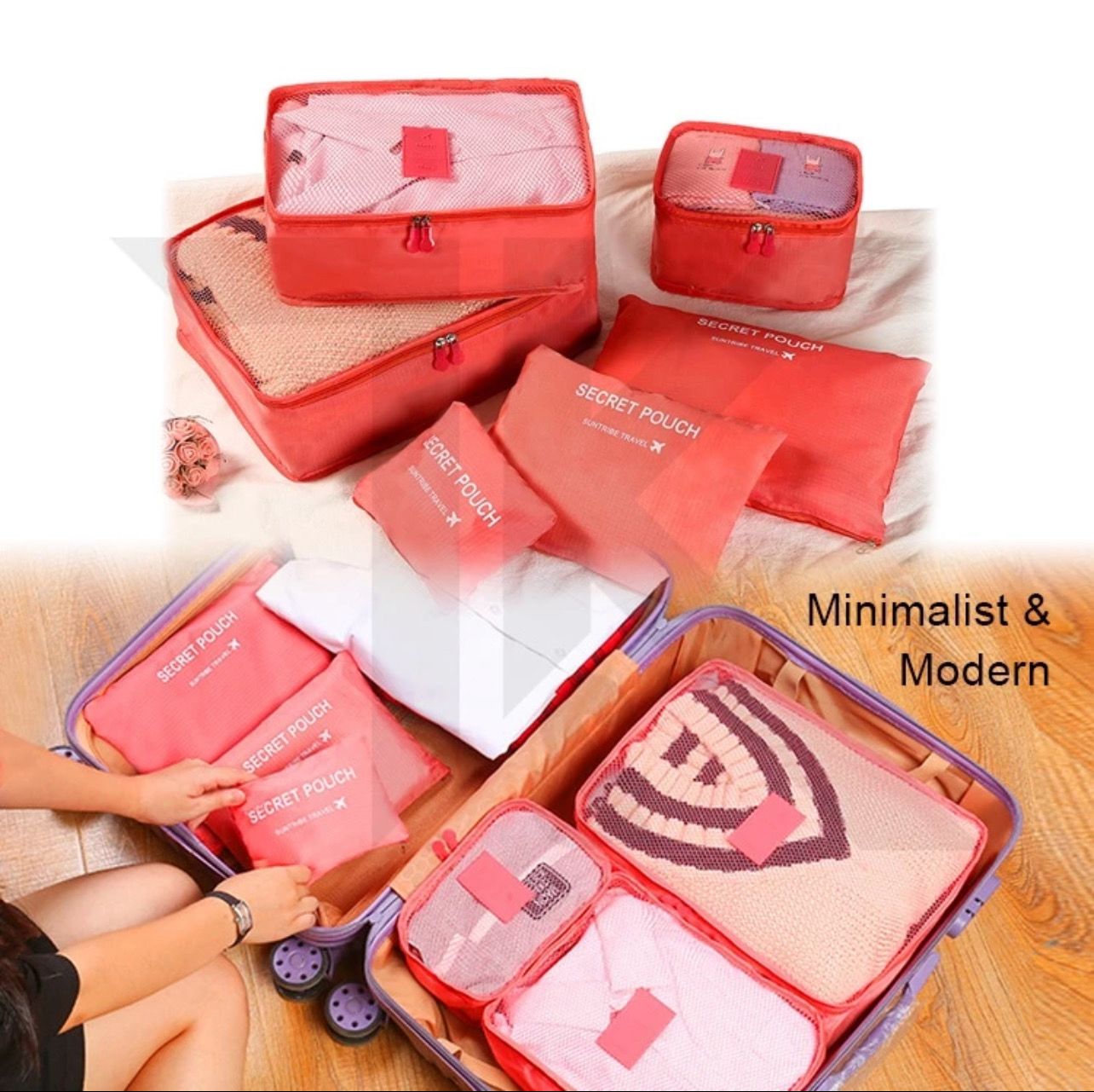 ￼[LOCAL] Compact 6-In-1 Travel Bag Organizer | Toiletries Bag | Shoe Bag | Packing Cubes | Luggage Laundry Pouch | 旅行收納包 2set