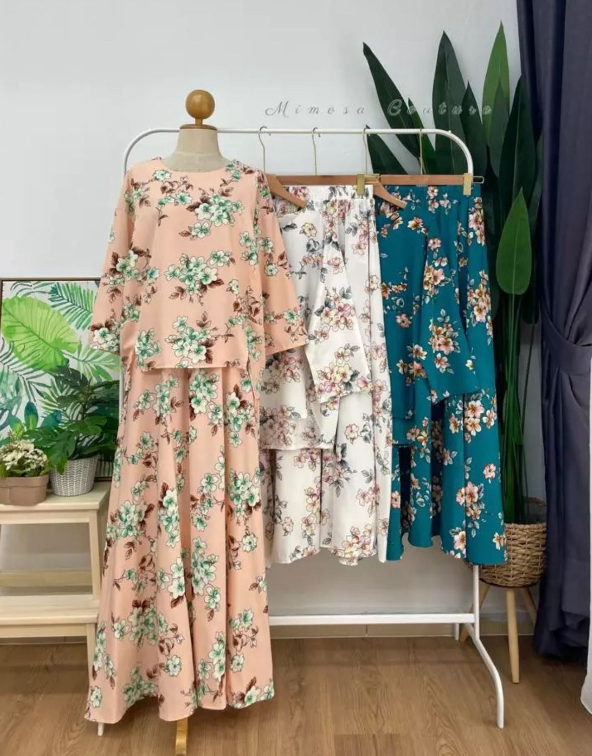 ￼MIMOSA 5953#ITALY CREPE CORAK BUNGA BLUS &amp; SKIRT SET