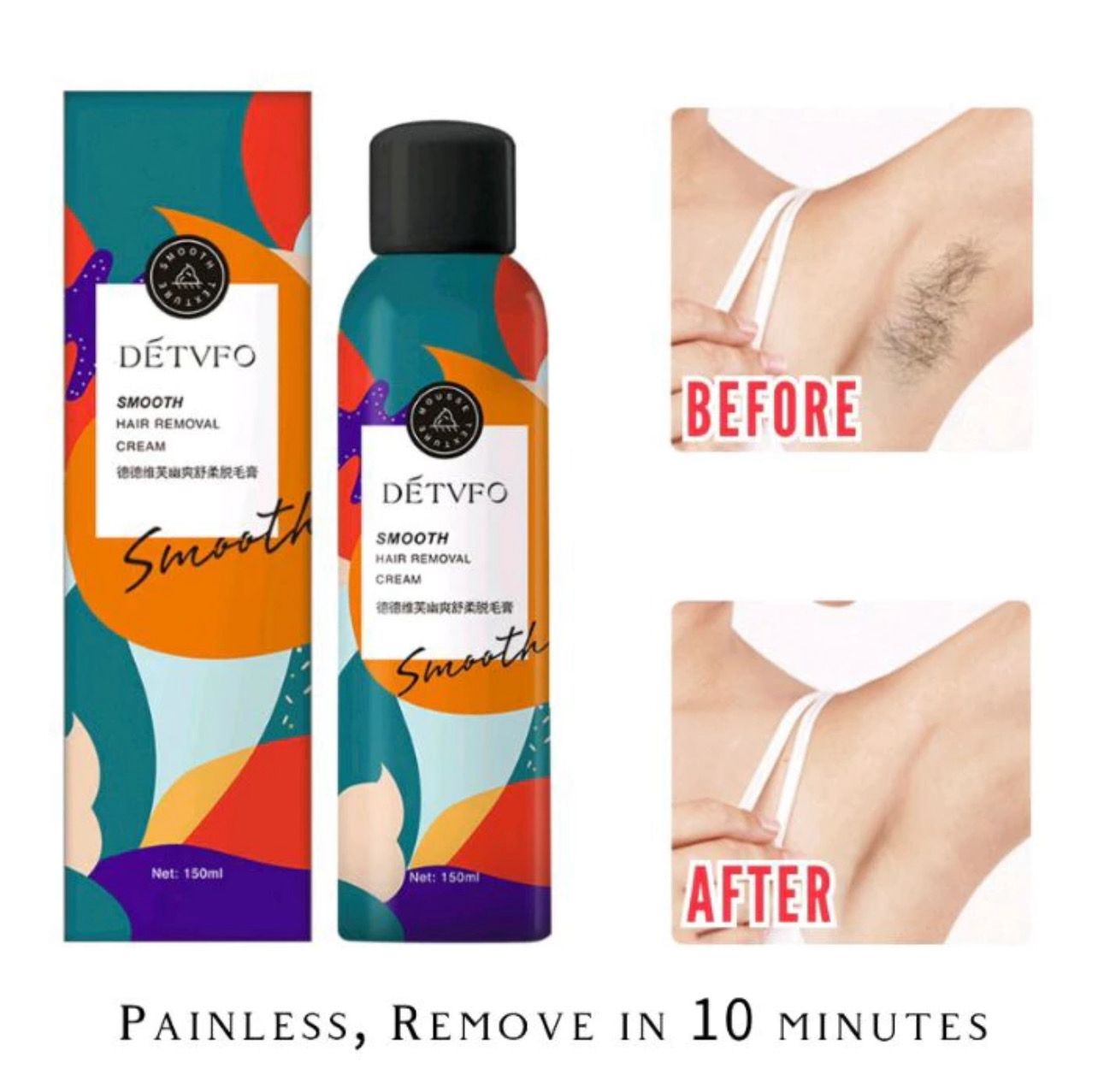 ￼DETVFO 100% Natural Hair Removal Cream Extra Smooth 脱毛喷雾 painless hair removal foam spray suitable for men and women 2bottle