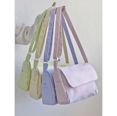 ￼Japanese Simple Solid Color Literary All-Match Preppy Style ins One-Shoulder Messenger Bag Female Nylon Niche Korean