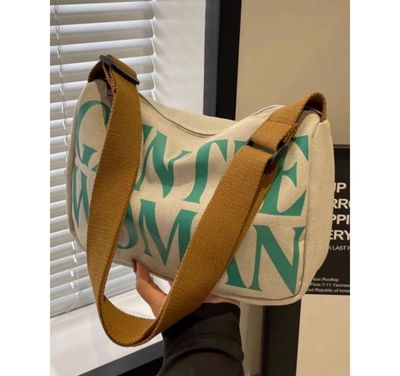 ￼Summer Letter Canvas Bag Female New Style Fashion Casual One-Shoulder Pillow Bag All-Match Commuter Messenger