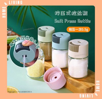 ￼Press Salt Bottle Tekan Botol Garam Spice Sugar Pepper Container Shaker Kitchen Seasoning 7pcs