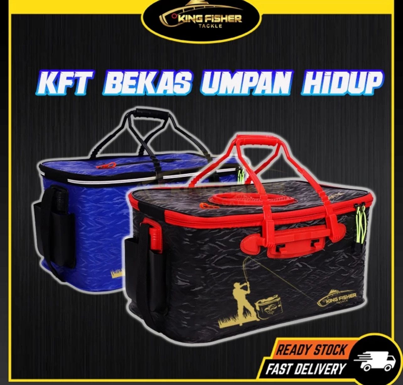 ￼KFT BEKAS Kotak UMPAN HIDUP LIFE BAIT FOLDABLE FISHING BAG Bucket WITH HANDLE Portable Folding High Quality Tahan Lasak