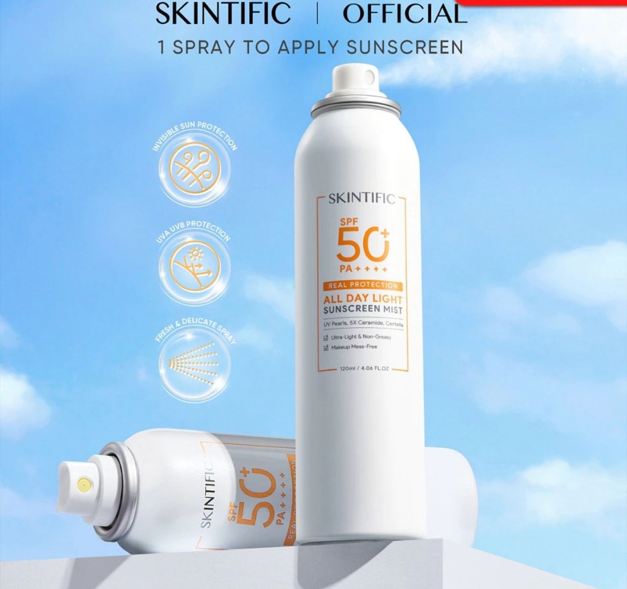 ￼SKINTIFIC All Day Light Sunscreen Mist SPF50 PA++++ (120ml) - 2bottle