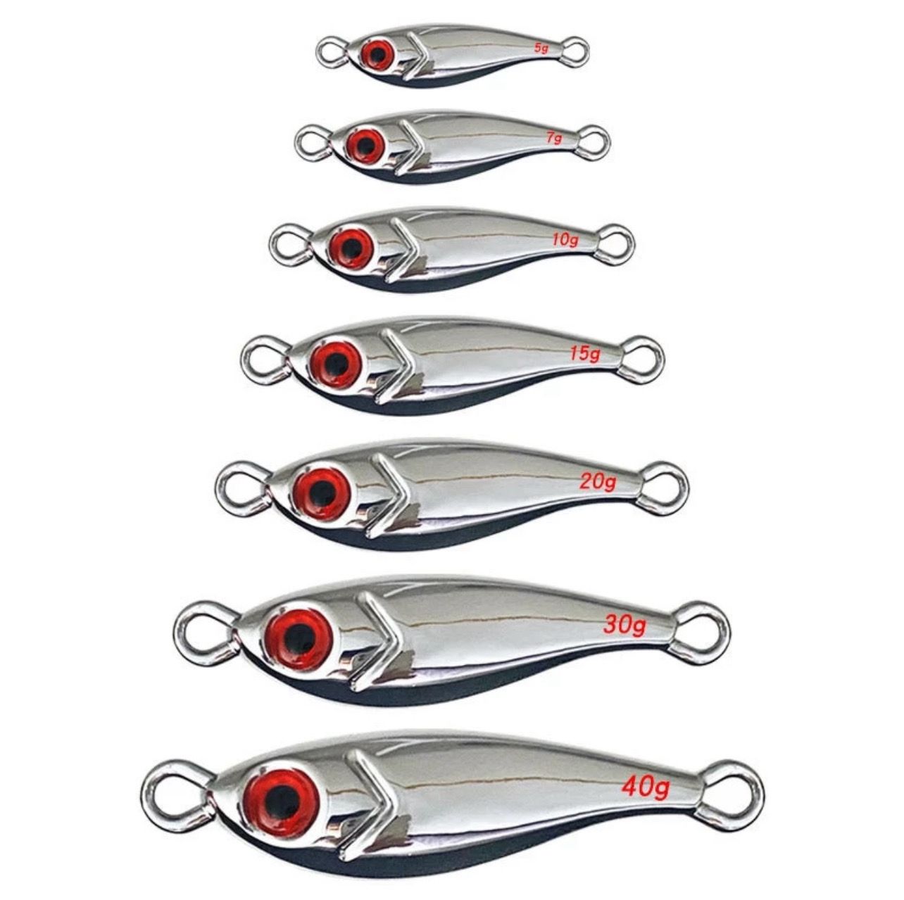 ￼New model electroplated metal jig 3D eyes 5g 10g 20g 30g 40g long cast metal jig with hook and spoon lure fishing metal jig lure bait 20pcs