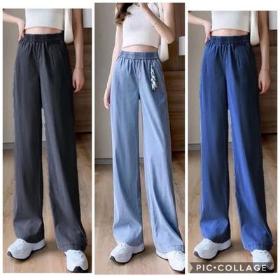 ￼Soft Jeans Women High Waisted Wide Leg Pants Loose Mop Pants Thin Seluar Perempuan Jeans