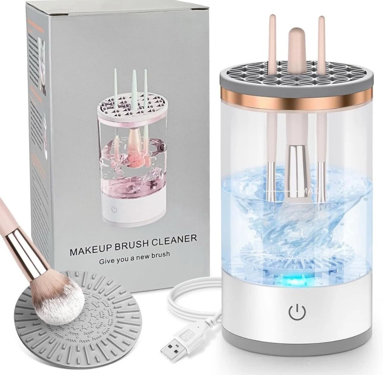 ￼Electric Makeup Brush Cleaner 3-in-1 Fully Automatic Quick Dry Make Up Brush Cleanser  Machine Portable Cosmetic Brush Cleaning Tools Great Gifts for Women Girlfriend 化妝刷 清洗器