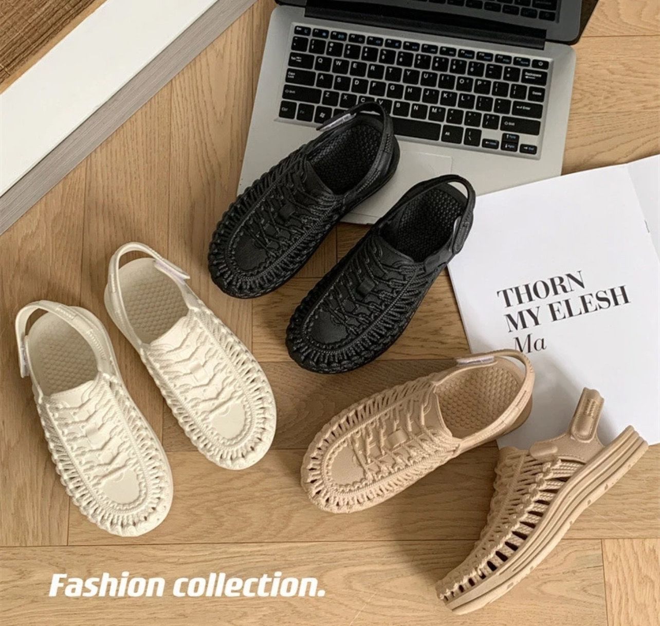 ￼Women Summer Sandals Men Outdoor Casual Anti-slip Flat Shoes Baotou Laced-up Outer Wear Slippers Hollow Beach Shoes All-match Simple Ladies Shoes