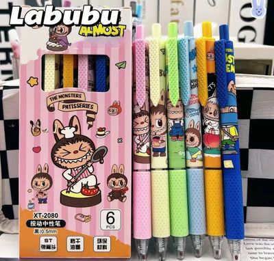 ￼6pcs LABUBU Pen for Student Colorful 0.5st Head Quick-drying Smooth Writing Black Ink Neutral Pens Stationery 3set 18pcs