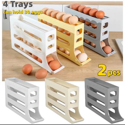 ￼(Local Shipment) Automatic Scrolling Egg Storage Dispenser Refrigerator 30 Grids Large Capacity Refrigerator Egg Storage Box Saving Space Eggs Storage Rack 2pcs