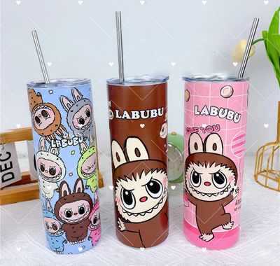 ￼600ML LABUBU Stainless Steel Water Cup with Straw Summer Ice Insulated Cup LBUBU Cups for Friend Gift