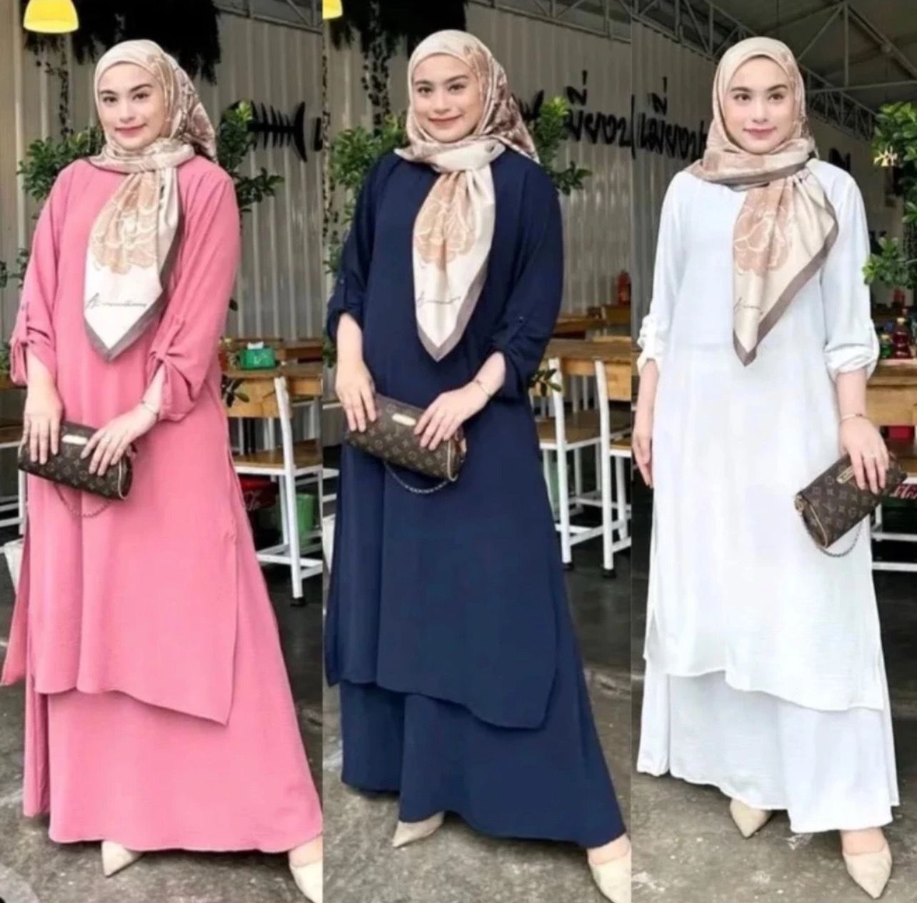 ￼Bella New Suit Set Viral  (IRONLESS) Butang Clothing Women  Lengan Panjang Plain
