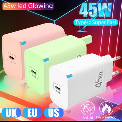 ￼45W EU/US/UK Type-C Charger - Macaron PD USB Charger - Multi-Function Travel Plugs Converter - Wall Adapter QC 3.0 Fast Charging - Phone Quick Chargers 2pcs