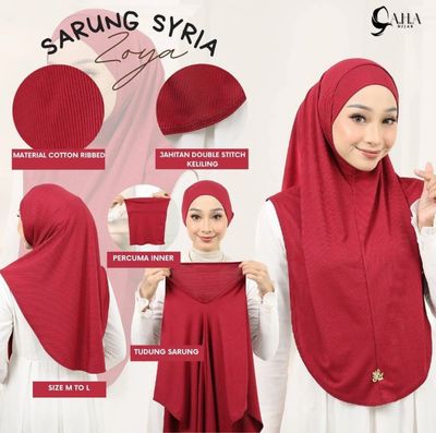 ￼Tudung Sarung Syria Zoya Kain Cotton Ribbed | Free size| Ironless 2pcs