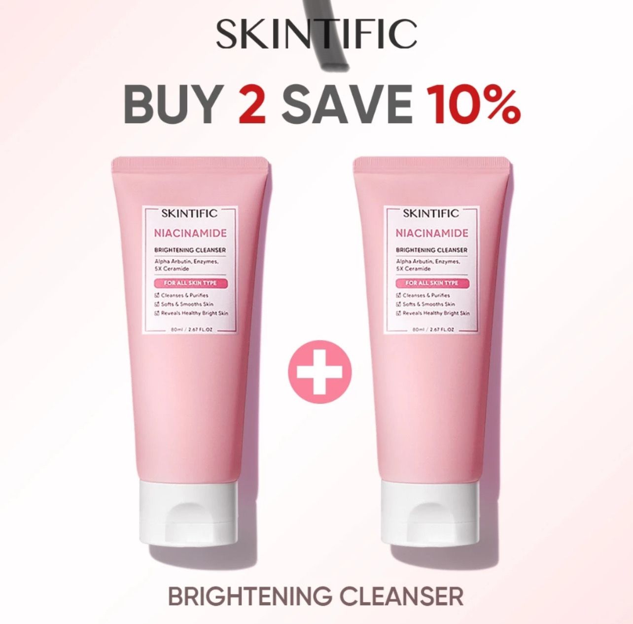 ￼SKINTIFIC Niacinamide Brightening Cleanser Facial Cleanser Ceramide Cleansing Glowing face For All Skins 80ml 2bottle with same Product