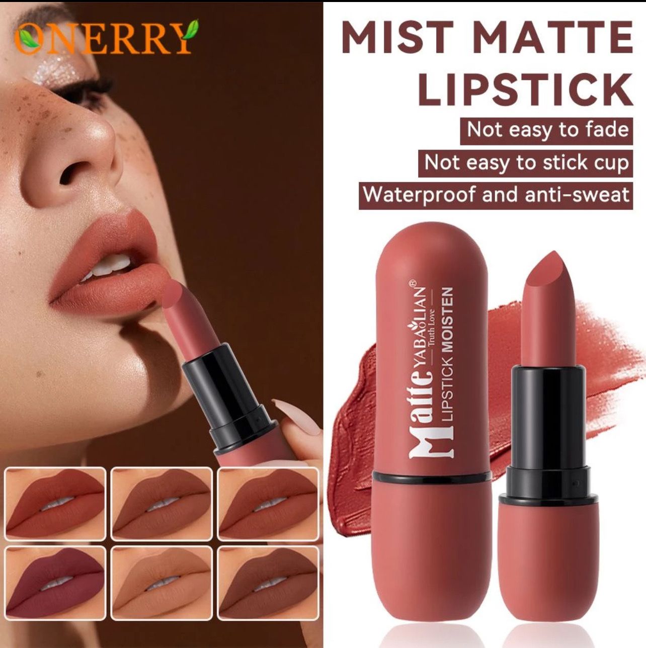 ￼6-color Yabaolian Velvet Matte Fog Lipstick Waterproof Sweatproof Not Sticking Cup Portable Long-lasting Women Cosmetics Onerrymy 6pcs