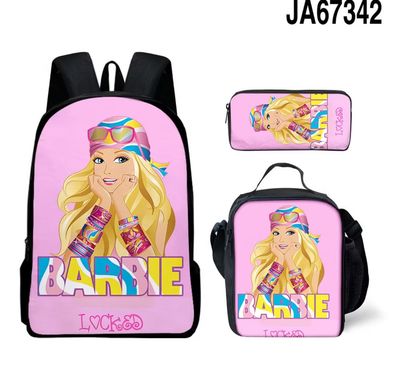 ￼★Ready Stock ★ beg sekolah budak perempuan lelaki Children&#39;s Day goodies birthday for kids 3D cross-border new barbie barbie backpack, lunch bag, pencil case, three-piece school 1set