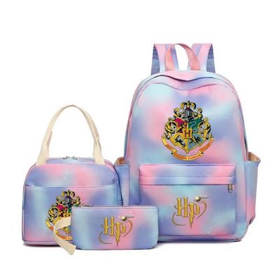 ￼Student Schoolbag Harry Backpack Student Potter Campus Children Backpack Magic Academy Three-Piece Set Large Capacity Backpack