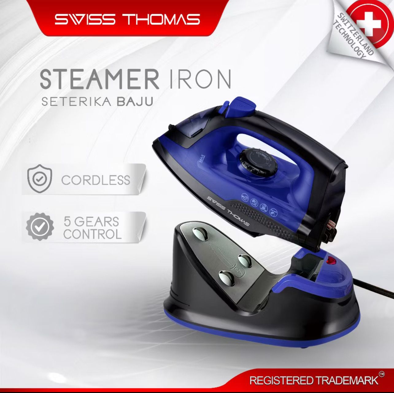 ￼Swiss Thomas Cordless Iron Steamer with Self Cleaning Descale Ceramic Soleplate